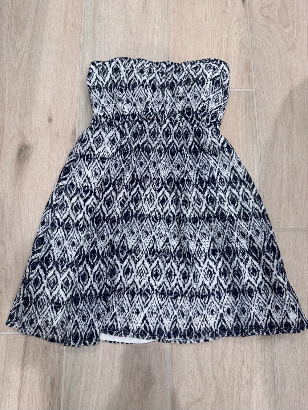 My Michelle Dark Navy and White Strapless Patterned Dress